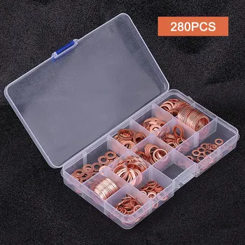 

280pcs 12 Sizes Assorted Solid Copper Crush Washers Seal Flat Rings Kit W/ Storage Box For Cylinder Valve Automobile Pump