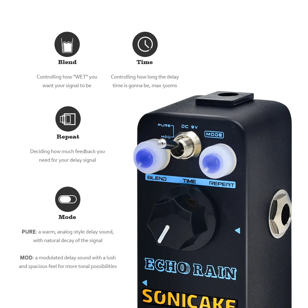 Sonicake Echo Rain цифровые гитарные педали с эффектом Delay истинный аналоговый сигнал путь Чистый Теплый отзывы QSS-03