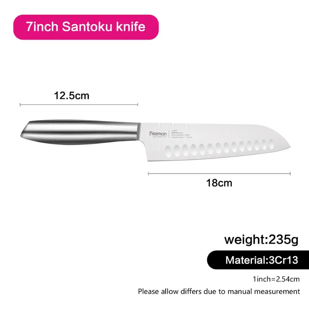 FISSMAN Bergen Series Stainless Steel Kitchen Knives-Peeling Paring Utility Santoku Knife - Color: Model 2437