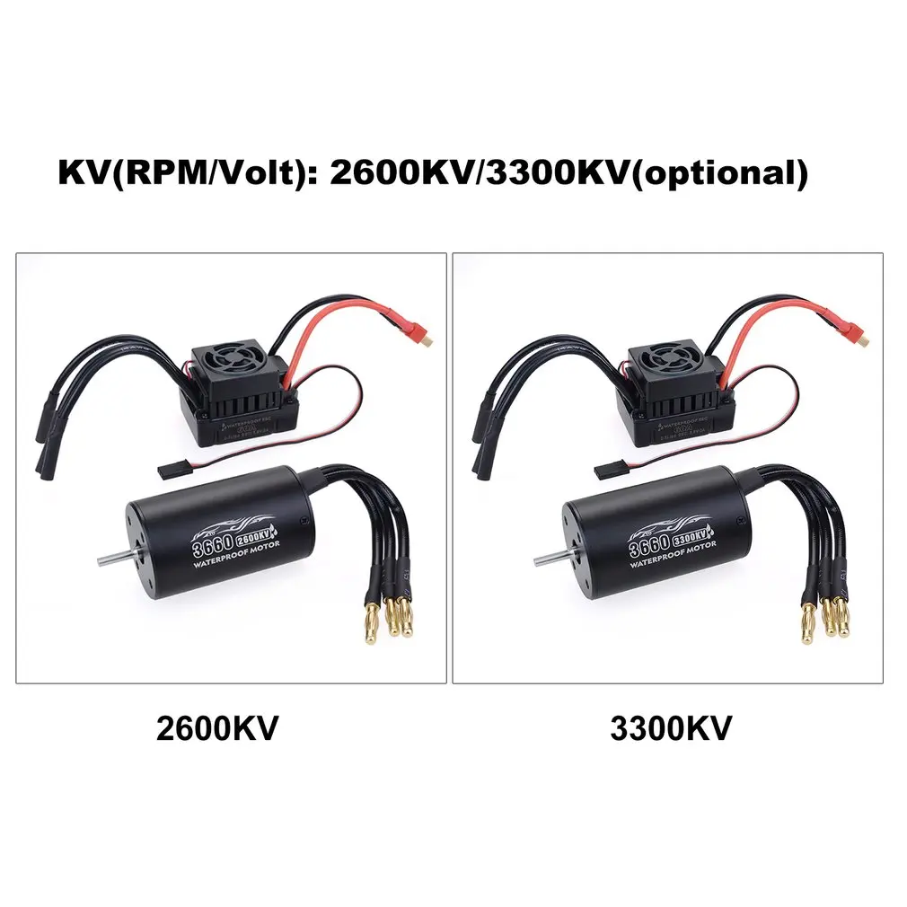 Waterproof Motor Kit 3660 2600KV/3300KV Brushless Senseless Motor and 60A Brushless ESC Combo Set for 1/10 RC Car Boat Model Toy