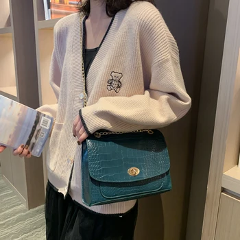 

Chain bag 2020 new Korean version of crocodile pattern small square bag autumn and winter wild shoulder messenger bag female bag