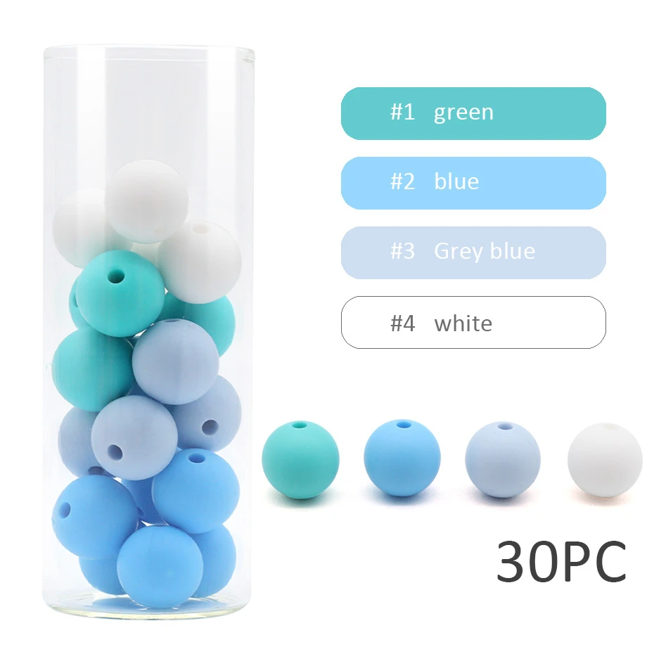 Blue Series 30 шт. силиконовые бусины новые цветные аксессуары Круглые Бусины Пищевой бисер DIY Ювелирные изделия Детские трофеи медсестры бусины 12 мм - Цвет: Blue Series