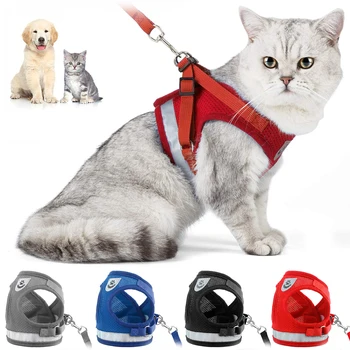 

Cat Dog Adjustable Harness Vest Walking Lead Leash For Puppy Dogs Collar Polyester Mesh Harness For Small Medium Dog Cat Pet