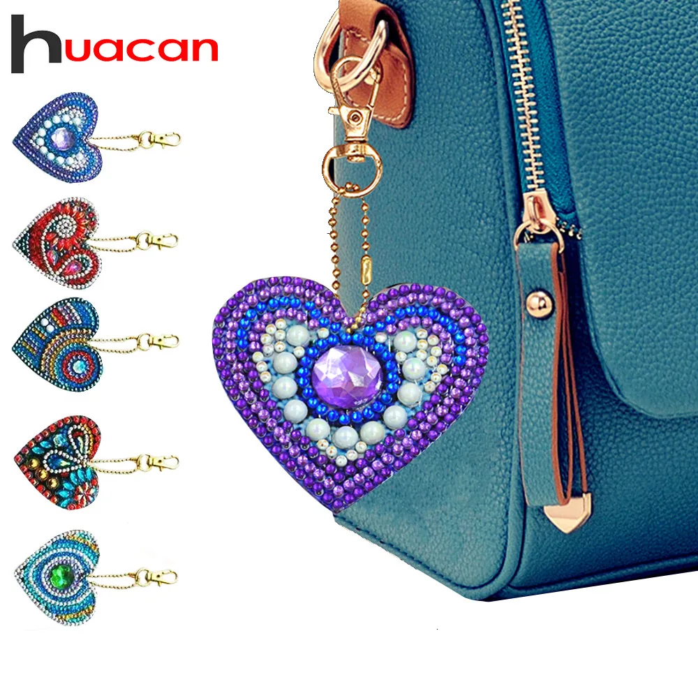 

HUACAN Diamond Painting Keychain Special Shape Diamond Mosaic Heart DIY Bag Decorations Handmake Gifts