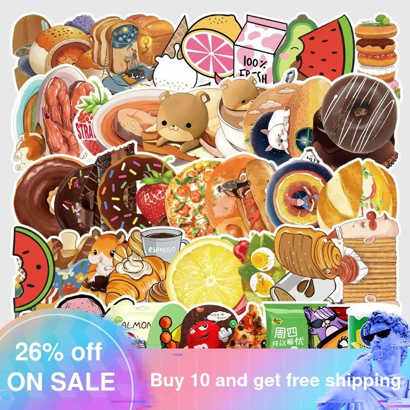 

50Pcs/set Vintage Stickers Cartoon Food Bullet Journal Stickers Scrapbooking School Stationery Stickers Diary Journal Stickers