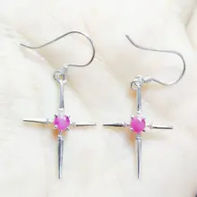 Натуральный рубин или сапфир крест стиль Висячие серьги 0.25ct* 2 шт драгоценный камень Серебро 925 пробы C91142