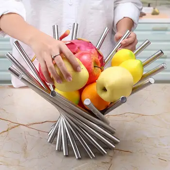 

1pc Stainless Steel Fruit Basket Foldable Rotation Fruit Stand Bowl For Fruits Vegetables Or Bread Dining Table Decor Fruit Bowl