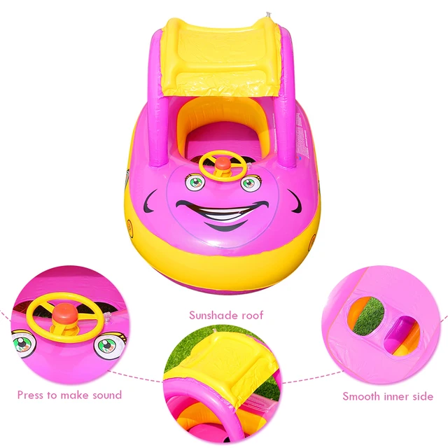 Baby Foating Sitting Ring Swimming Thickened Inflatable Boat PVC Inflatable Baby Toy Boat Children's Water Toy With Canopy 2