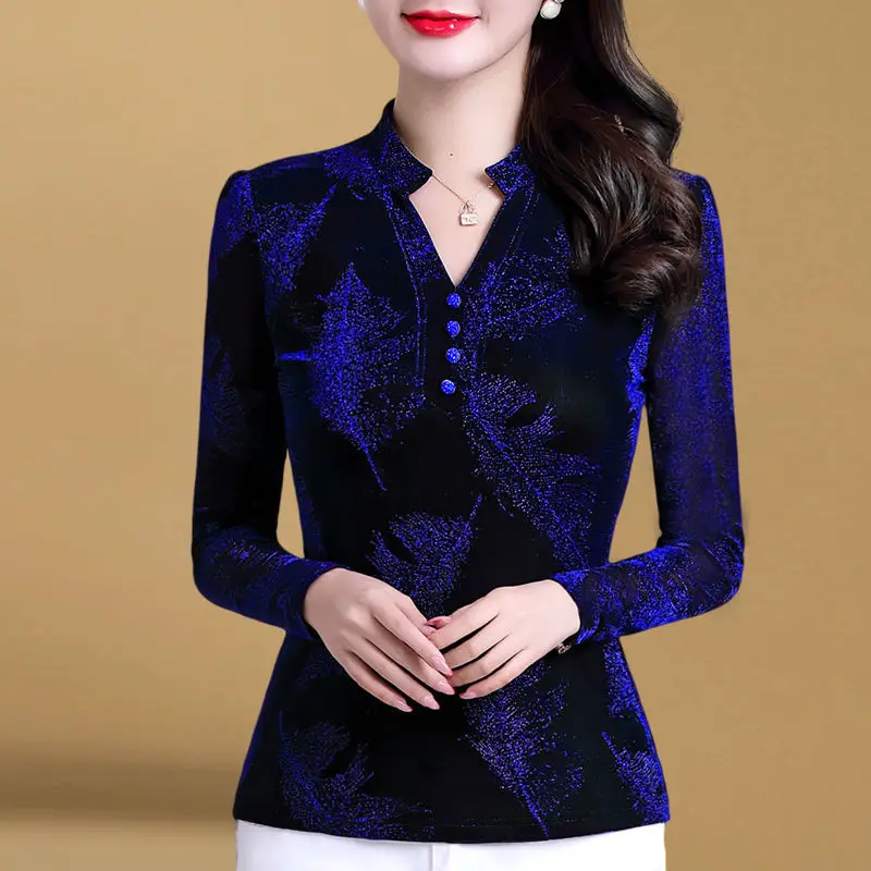 

Velvet Blouse Autumn Winter Women Shirts Long Sleeve Blue Basic Lady Warm Vintage Blusas Femme Tops