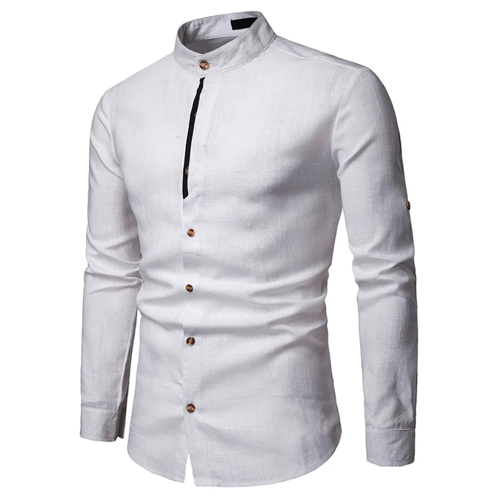Мужская рубашка размера плюс S-2XL на весну и лето, однотонная, с длинным рукавом, на пуговицах, уличная, мужская рубашка, Camiseta Masculina - Цвет: Белый