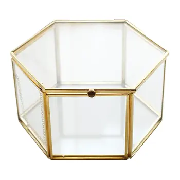

Six-Sided Transparent Jewelry Copper Strip Golden Glass Flower Room Eternal Flower Box Marriage Ring Necklace Gift Box