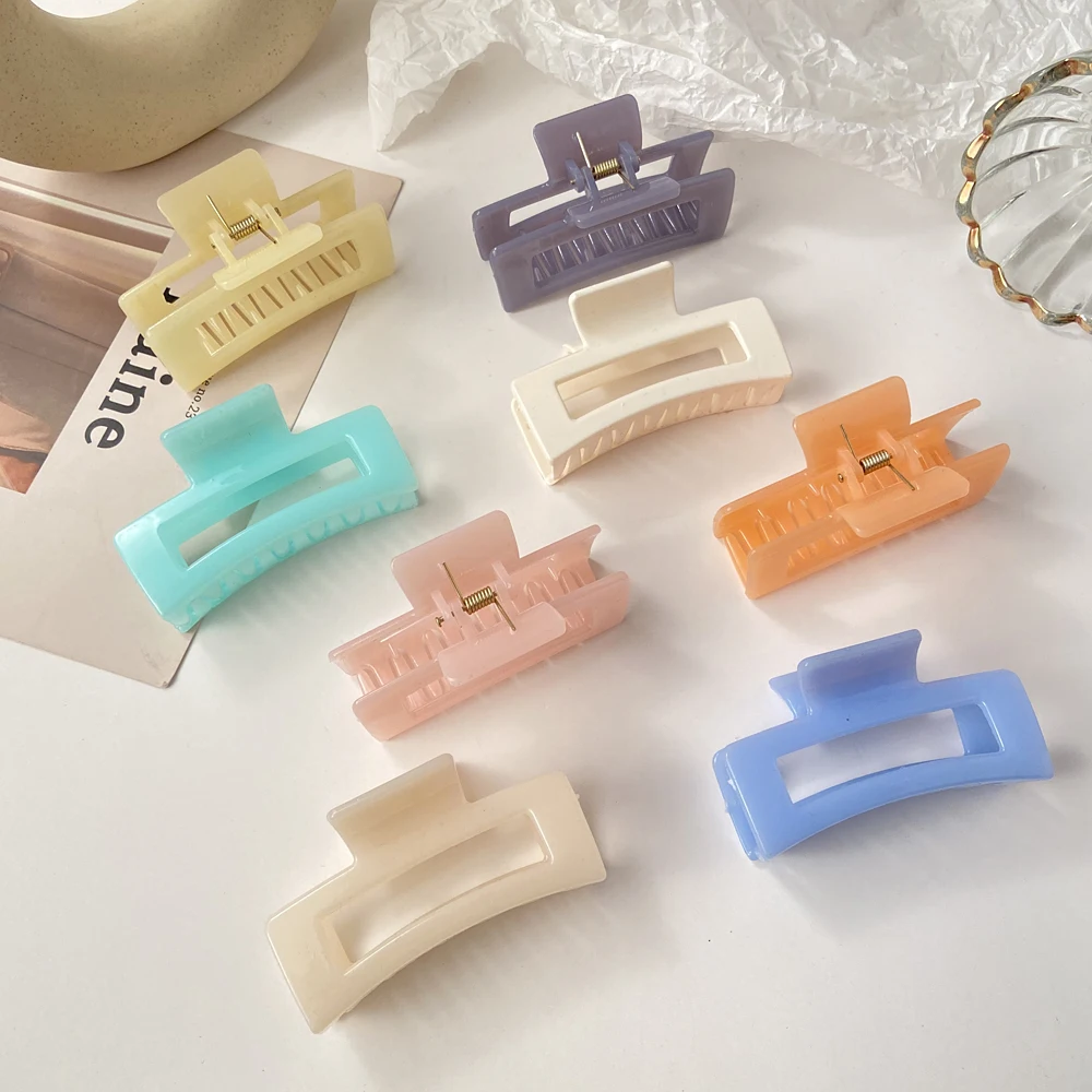Jewelry Accessories Hair Accessory Hair Clip Hair Headdress Candy Color Rectangle Hollow Claw Hairpin Headdress Female Acrylic Geometric Solid Color Large Hairpin Hair Accessories