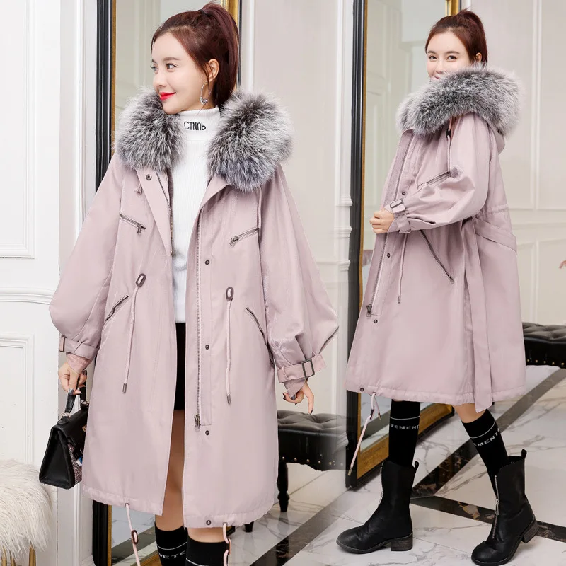 

2019 Winter Cotton-padded Clothes/Cotton Coat Korean-style Trend Loose-Fit Hooded Large Fur Collar Mid-length Cotton-padded Jack