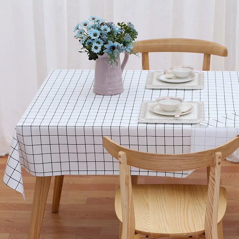 

rectangular pvc tablecloths modern simple plaid printing tablecloth on the table waterproof table cover home decoration DW107