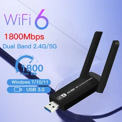 Adaptateur Wi Fi 6 USB 802.11AX, 1800/5GHz, 2.4 mb/s, Dongle Ethernet sans fil, carte de réception réseau pour Win7/10/11 