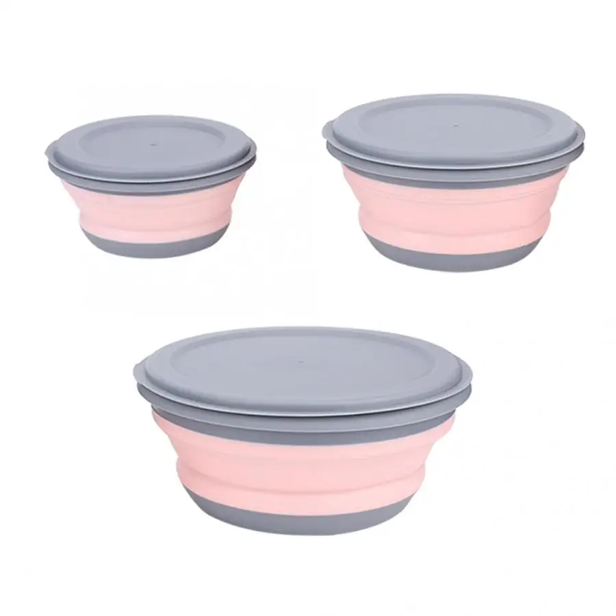 

3Pcs/Set Portable Folding Lunch Box Silicone Bowl Set with Lid for Outdoor Camping Picnic Food Container Lunchbox