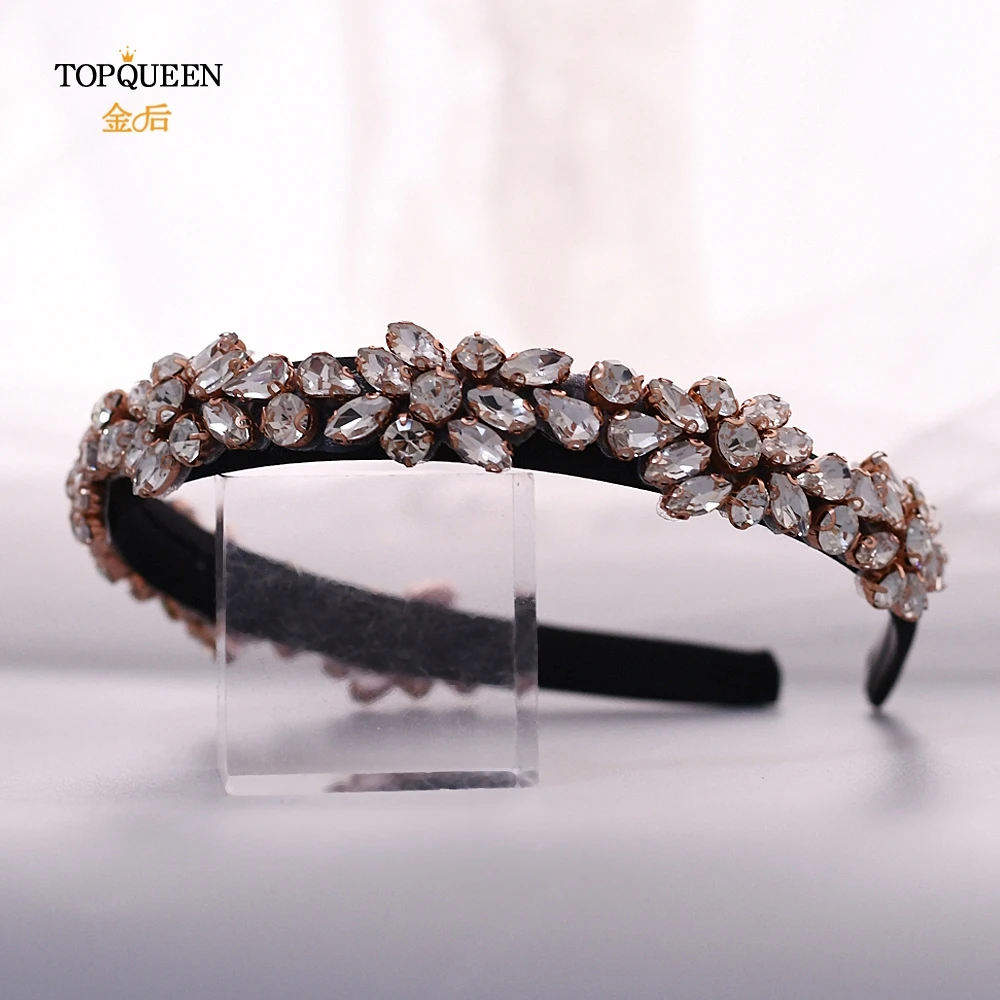 TOPQUEEN, S437-FG, свадебные стразы, аксессуары для волос, свадебная тиара, головные уборы, розовое золото, стразы, повязка на голову, барокко, повязка на голову