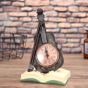 

[New] Vintage Sculpture Simulation Violin book clock model Statue Art Carving Resin artware Figurine Home Decorations