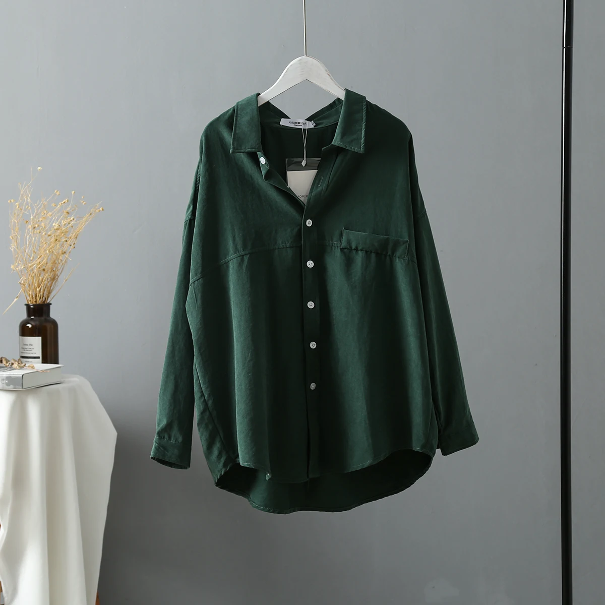  Fashion Loose Solid Women Shirts Blusas Mujer De Moda 2019 Spring Autumn New Dark Green Long Sleeve