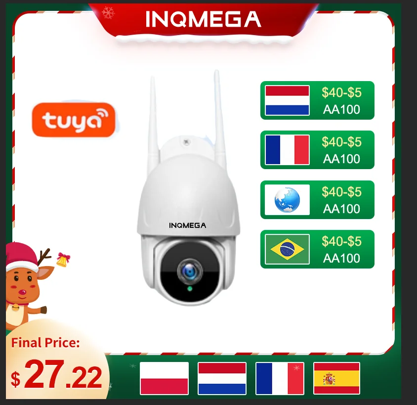

INQMEGA Wifi TUYA камера Smart Cloud 1080P PTZ IP наружная камера с автоматическим отслеживанием Google Home Alexa камера видеонаблюдения CCTV