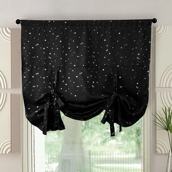 

Blackout Roman Curtain Privacy Window Balloon Blind - Tie-up Ribbon Cafe Kitchen Bedroom Balcony Drape Voile Sheer Valance