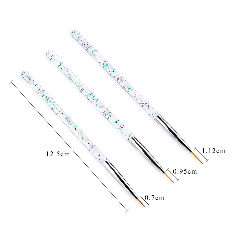 3pcs/set Nail Art Liner Painting Pen Crystal Acrylic Thin Liner Drawing brushes Design Manicure Salon Tool
