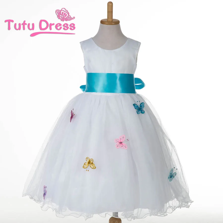 Белое платье для девочек платье-пачка с бантом из ленты и бабочкой фатиновая одежда принцессы для маленьких девочек вечерние платья для девочек от 2 до 12 лет