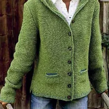 ECN женские осенние свитера с открытым стежком, флисовая женская куртка с капюшоном, модные мягкие топы с длинными рукавами, вязаный кардиган, верхняя одежда