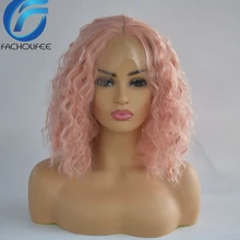 FACHOUFEE короткие волны Боб Кружева передние парики с естественной линией волос Розовый цвет глубокая волна синтетические волосы парики с детскими волосами