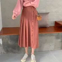 Новинка; женская юбка с высокой талией; плиссированные юбки с пуговицами; три цвета; сезон весна-осень; юбка для девочек