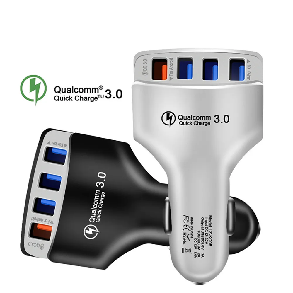 

30W 4 Ports Car Charger Quick Charge 3.0 Dual USB Adapter Fast Charging For iPhone Samsung Xiaomi Phone Huawei Car-Charger