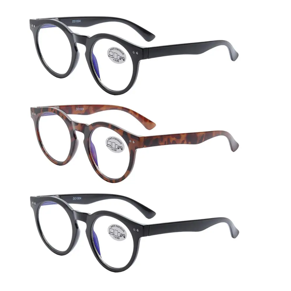 

3PCS Retro Anti Blue Light Glasses Round Vintage Computer Reading Glasses Women Men Flat Mirror Anti-fatigue Eyeglasses DD1504