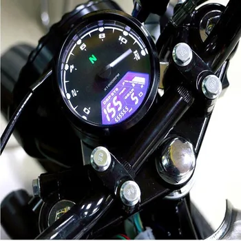

Universal Digital Motorcycle Speedometer Odometer Techometer Gauge Dual Speed LCD Screen for 1-4 Cylinders