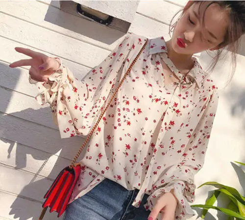 

Women Chiffon Solid Long Sleeve Blouse Summer Casual Loose Tops Shirt Pullover
