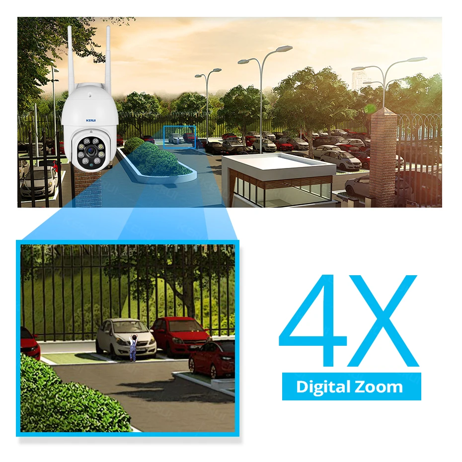 US $113.39 Yoosee App 3PC Kerui 3MP PTZ WiFi IP Camera 4X Digital Zoom IR Human Detection Home Security CCTV Surveillance Outdoor Camera