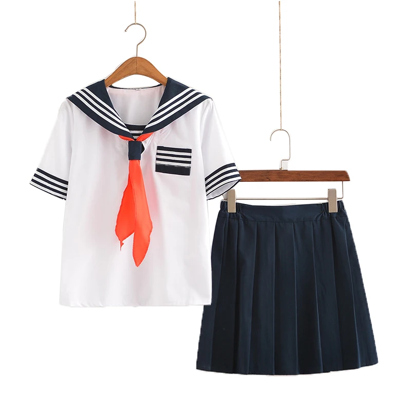 

3pcs Japanese School Uniform Skirt Sailor Suit College Female Student JK Uniform White Black Navy Blue Cosplay Costumes C30153AD