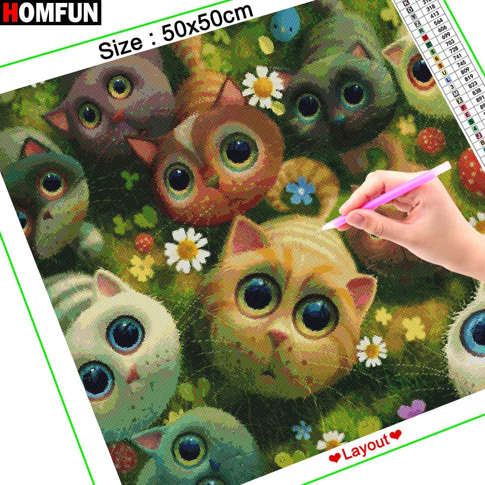 HOMFUN полный квадратный/круглый дрель 5D DIY Алмазная картина "мультфильм Кот Цветок" 3d-бриллиантовая вышивка крестиком домашний декор A27698