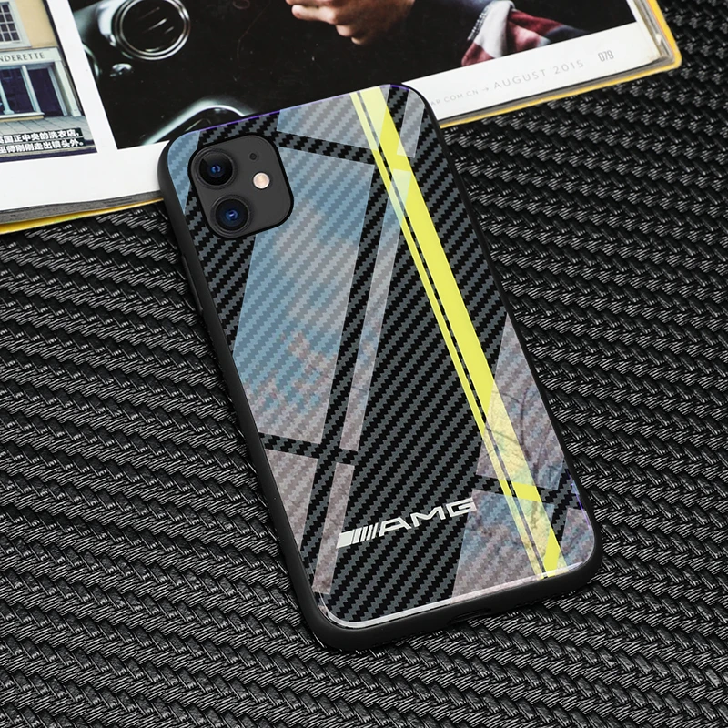 glass AMG design Phone Case for iphone X XS Max 6 6s 7 8 plus 12 mini 11 13 pro max samsung s8 s9 s10 plus note 8 9 cover 13 case