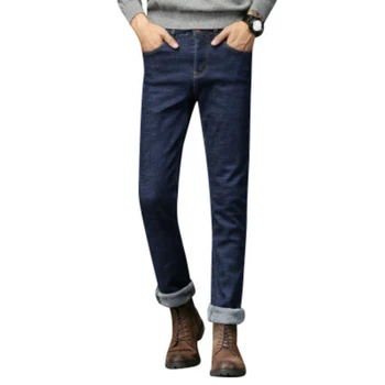

2019 New Men's Autumn Winter Jeans Thickened Warm Trousers Add Velvet Stretch Pants Plus Size Business Casual Slim Fit Jeans