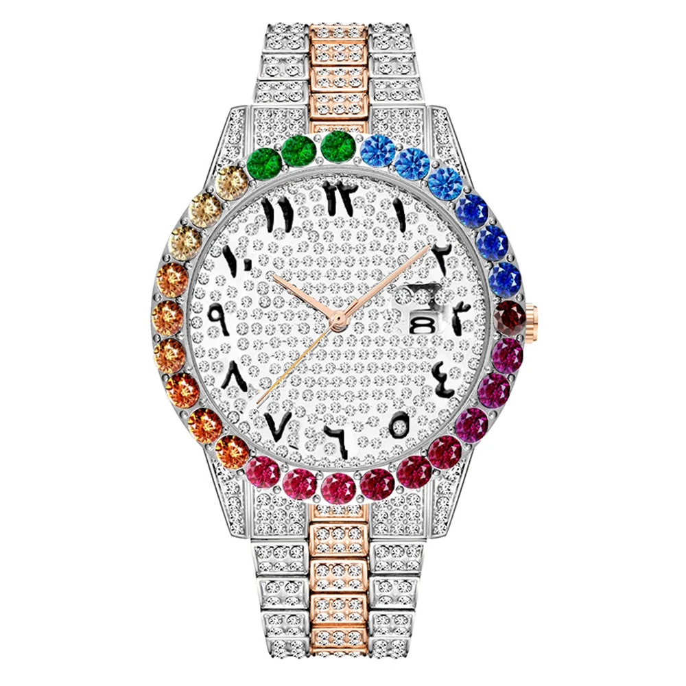 hip hop iced out Men's Watches Top Brand Luxury 18k Golden Quartz Watch Men Calendar Men's Waterproof Analog Fashion full Diamond Clock  (10)