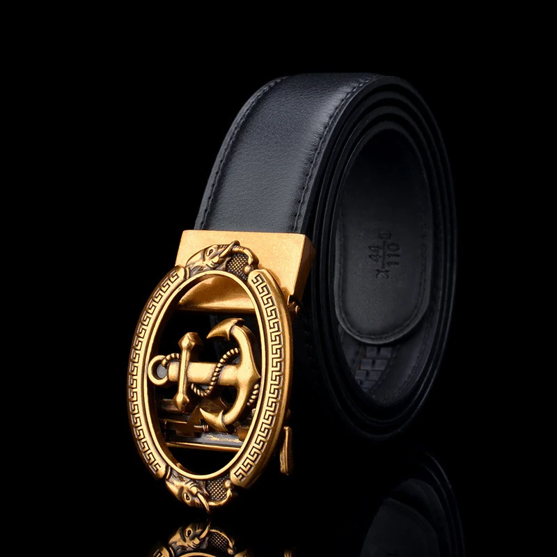 

Designer Belts for Men's 2019 Trending Anchor Automatic Buckle Waist Belt Cowskin Genuine Split Leather for Jeans