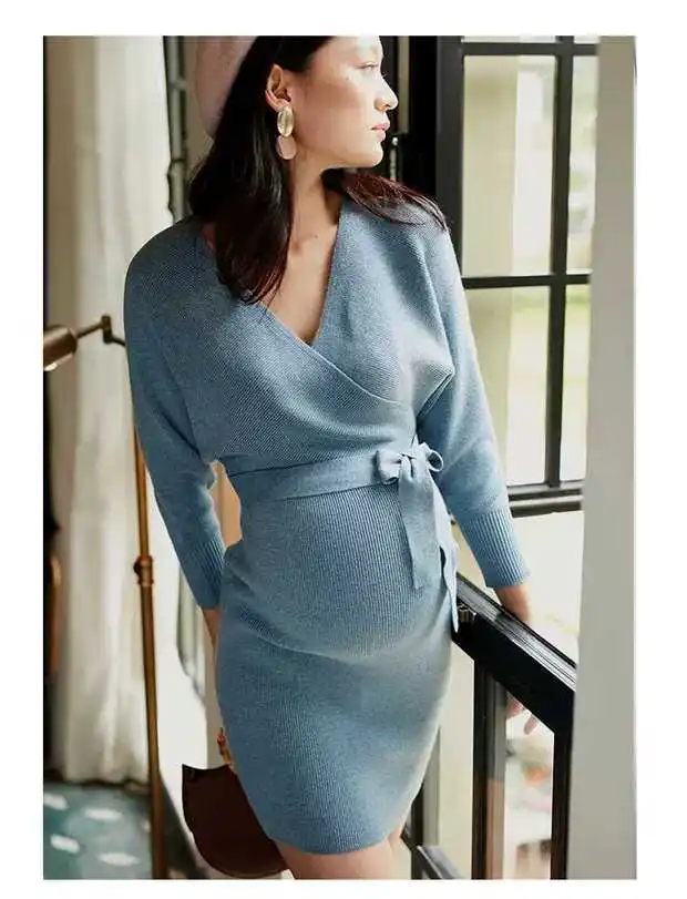 Вязаные платья для беременных; Одежда для беременных женщин; платья для беременных без Плеч; Gravidas Vestidos; весенне-осенняя одежда
