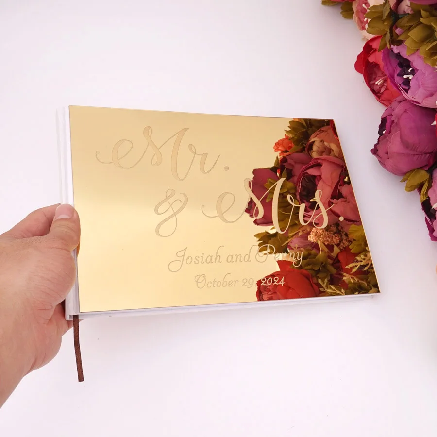 25x18cm Personalized Wedding Party Horizontal Mr&Mrs Signature Acrylic Mirror Guestbook Party Favors Bride Gifts