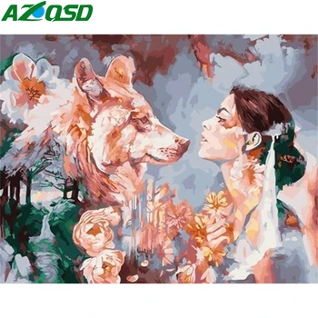 

AZQSD DIY Painting By Number Canvas Kits Wolf Girl Handpainted Gift Unframe Acrylic Paint Coloring By Numbers Animal Home Decor