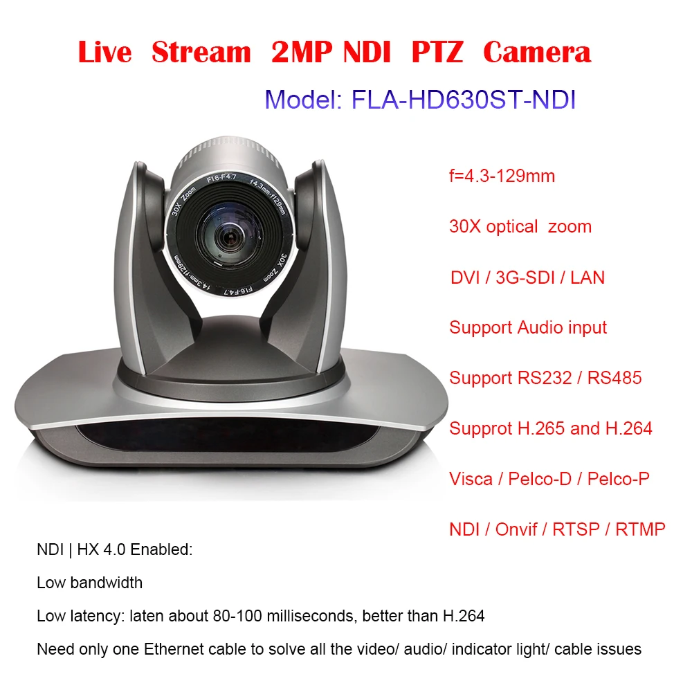 

Far Distance 30X Optical Zoom 2MP PTZ IP NDI Live Streaming Conference Room Camera with DVI 3G-SDI outputs