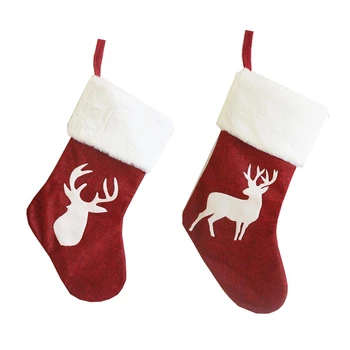 

2 Pack Christmas Stocking Large Set, Christmas Stockings Reindeer Plush Faux Fireplace Hanging Stockings Decorations