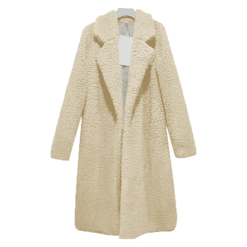 Пальто женское зимнее с длинным рукавом теплое с отворотом модное средней длины сплошной цвет для зимы - Цвет: Beige