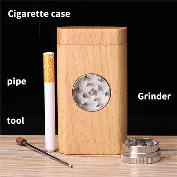 

2020 New Hot Selling Wood Creative One Hitter Smoking Pipe herb Grinder Cigarette Box set