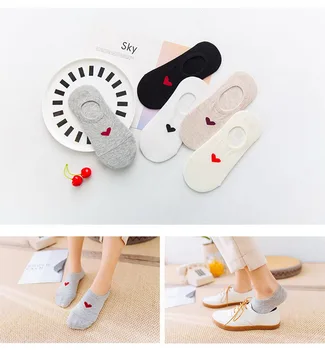 

DHL 50set 5Pairs/set Spring Summer Wear Cute Heart Shape Cotton Low Ankle Invisible Sock Slippers Girls Comfortable Socks