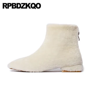

real fur square toe women boots winter 2019 sheepskin pink luxury shoes booties ankle comfortable fluffy furry black white short